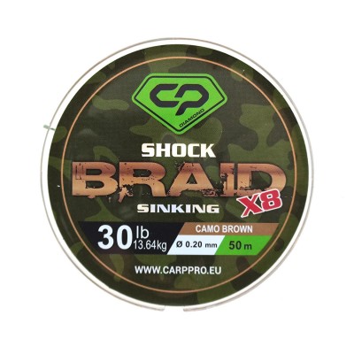CARP PRO Шок-лидер Diamond Shock Braid PE X8 коричневый 30lb 50м 0.20мм