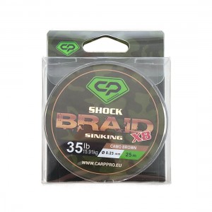 CARP PRO Шок-лидер Diamond Shock Braid PE X8 коричневый 35lb 25м 0.23мм