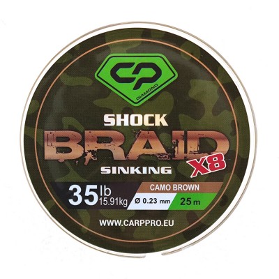 CARP PRO Шок-лидер Diamond Shock Braid PE X8 коричневый 35lb 25м 0.23мм