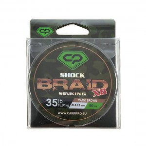 CARP PRO Шок-лидер Diamond Shock Braid PE X8 коричневый 35lb 50м 0.23мм
