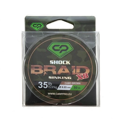 CARP PRO Шок-лидер Diamond Shock Braid PE X8 коричневый 35lb 50м 0.23мм