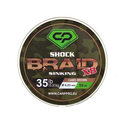 CARP PRO Шок-лидер Diamond Shock Braid PE X8 коричневый 35lb 50м 0.23мм