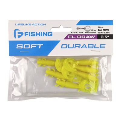 F-FISHING Рак FL Craw 2.5" #127 Lime Chartreuse 12см 6шт