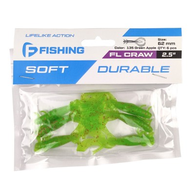 F-FISHING Рак FL Craw 2.5" #135 Green Apple 12см 6шт