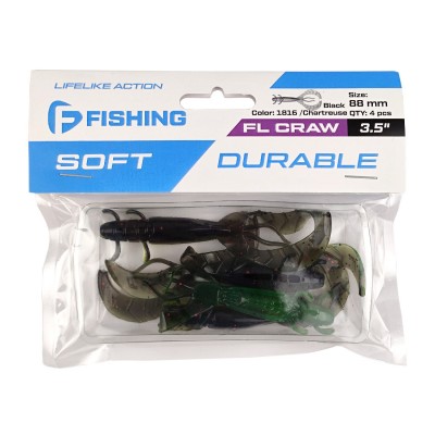 F-FISHING Рак FL Craw 3.5" #1816 Black/Chartreuse 8.8см 4шт