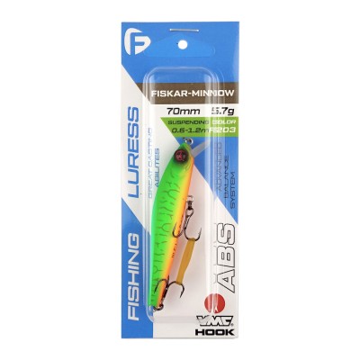 F-FISHING Воблер Fiskar Minnow 70SP 70мм 5.7г 0.6-1.2м F203 Суспендр