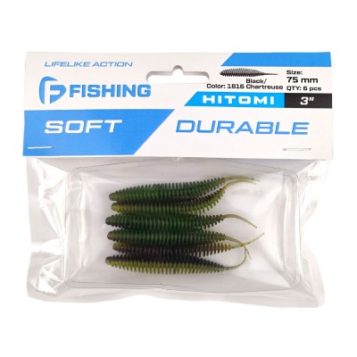 F-FISHING Слаг Hitomi 3" #1816 Black/Chartreuse 10см 4шт