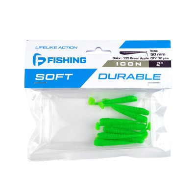 F-FISHING Виброхвост Icon 2" #135 Green Apple 5см 8шт F-FISHING Виброхвост Icon 2" #135 Green Apple 5см 8шт