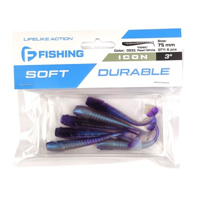 F-FISHING Виброхвост Icon 3" #0531 Violet/Pearl White 7.5см 6шт