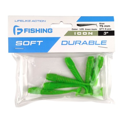 F-FISHING Виброхвост Icon 3" #135 Green Apple 7.5см 6шт