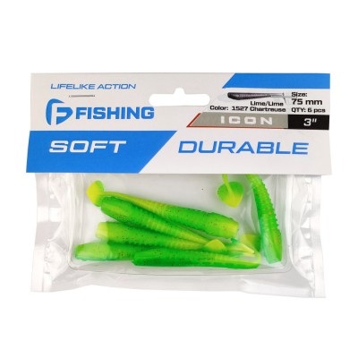 F-FISHING Виброхвост Icon 3" #1527 Lime/Lime Chartreuse 7.5см 6шт F-FISHING Виброхвост Icon 3" #1527 Lime/Lime Chartreuse 7.5см 6шт