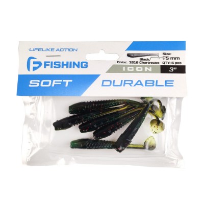 F-FISHING Виброхвост Icon 3" #1816 Black/Chartreuse 7.5см 6шт F-FISHING Виброхвост Icon 3" #1816 Black/Chartreuse 7.5см 6шт