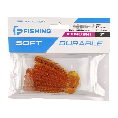 F-FISHING Мягкая приманка Kemushi 3'' #119 Caramel 10см 4шт