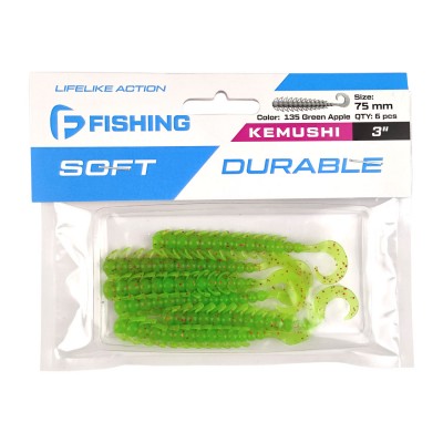 F-FISHING Мягкая приманка Kemushi 3'' #135 Green Apple 10см 4шт