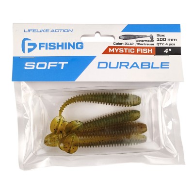 F-FISHING Виброхвост Mystic Fish 4" #2112 Watermelon/Chartreuse 10см 4шт