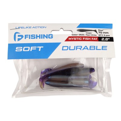 F-FISHING Виброхвост Mystic Fish Fat 2.8" #0531 Violet/Pearl Whit 7см 5шт