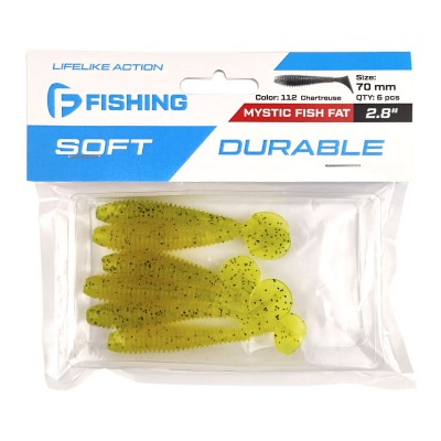 F-FISHING Виброхвост Mystic Fish Fat 2.8" #112 Chartreuse 7см 6шт