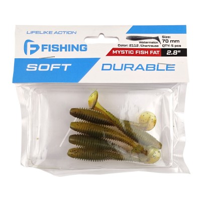 F-FISHING Виброхвост Mystic Fish Fat 2.8" #2112 Watermelon/Chartr 7см 5шт
