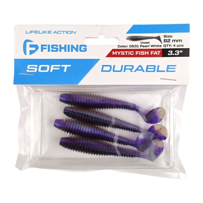 F-FISHING Виброхвост Mystic Fish Fat 3.3" #0531 Violet Pearl Whit 8.2см 4шт