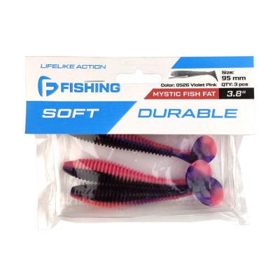 F-FISHING Виброхвост Mystic Fish Fat 3.8" #0526 Violet Pink 9.5см 3шт