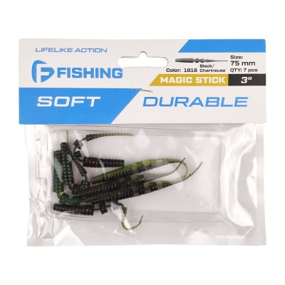 F-FISHING Слаг Magic Stick 3" #1816 Black/Chartreuse 7.5см 8шт