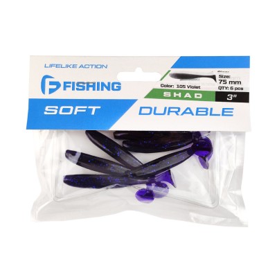 F-FISHING Виброхвост Shad 3" #105 Violet 7.5см 6шт F-FISHING Виброхвост Shad 3" #105 Violet 7.5см 6шт