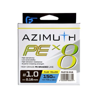 F-FISHING Шнур Azimuth PE X8 150м Fluo Yellow 0,16мм 7,3кг/16lb