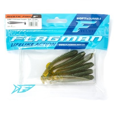 FLAGMAN Виброхвост Mystic Fish 3" #120 Green Pumpkin 7,5см 6шт