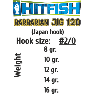 HITFISH Джиг-головка Barbarian Jig 120 №2/0 14г 4шт
