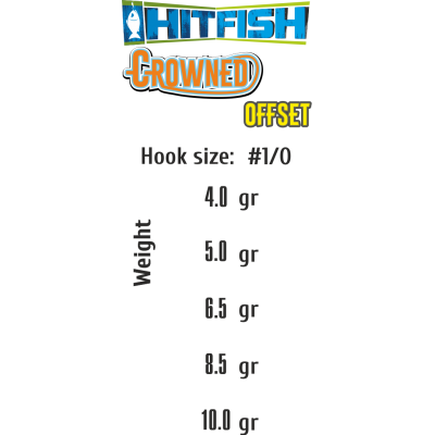 HITFISH Крючок офсетный с огрузкой Crowned Offset №1/0  6,5г 4шт