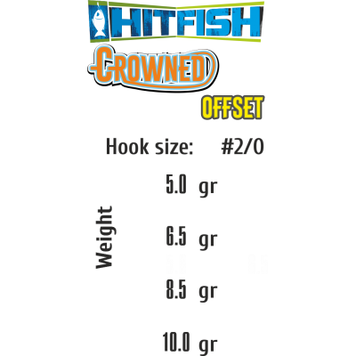 HITFISH Крючок офсетный с огрузкой Crowned Offset №2/0 5г 4шт